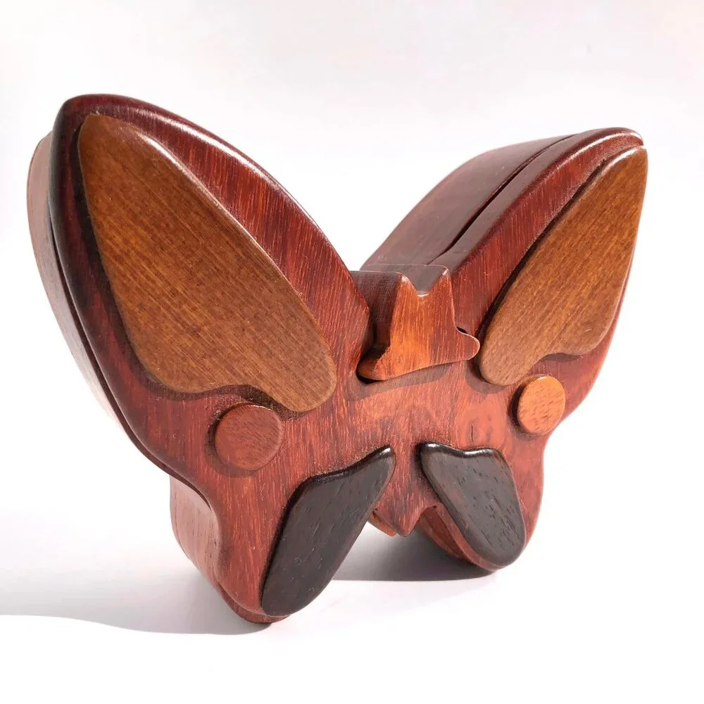 Butterfly Wood Puzzle Box Stash Box secret compartments Intarsia Jewelry Box